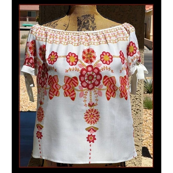 Blush BJ Pretty Airy Blouse Framed By Puffed Tie Sleeves Size Small - Picture 2 of 6